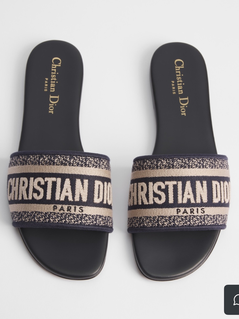 DIOR Dway Slide in Deep Blue Embroidered Cotton